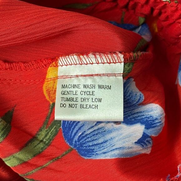 Vtg 80s Midi Skirt 12 Large Red Tulip Floral Button Up Twee Retro 50s 60s Pocket - Picture 12 of 12